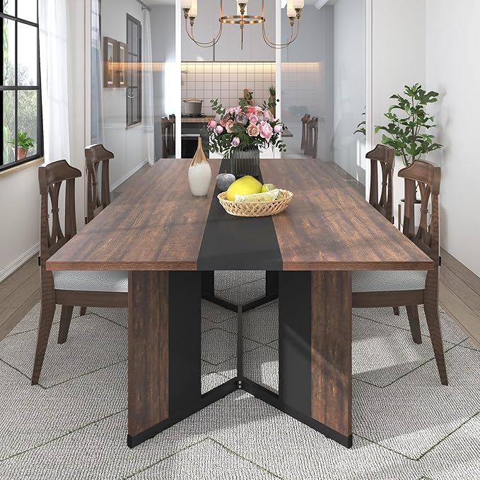 Hlivelood 70Inch Large Dining Table for 4 6 People,Wooden Rectangular Kitchen Table W/Waterproof Tabletop,Large Rectangle Furniture W/Adjustable Legs,Brown Dinner Table for Kitchen Dining Room(71IN)