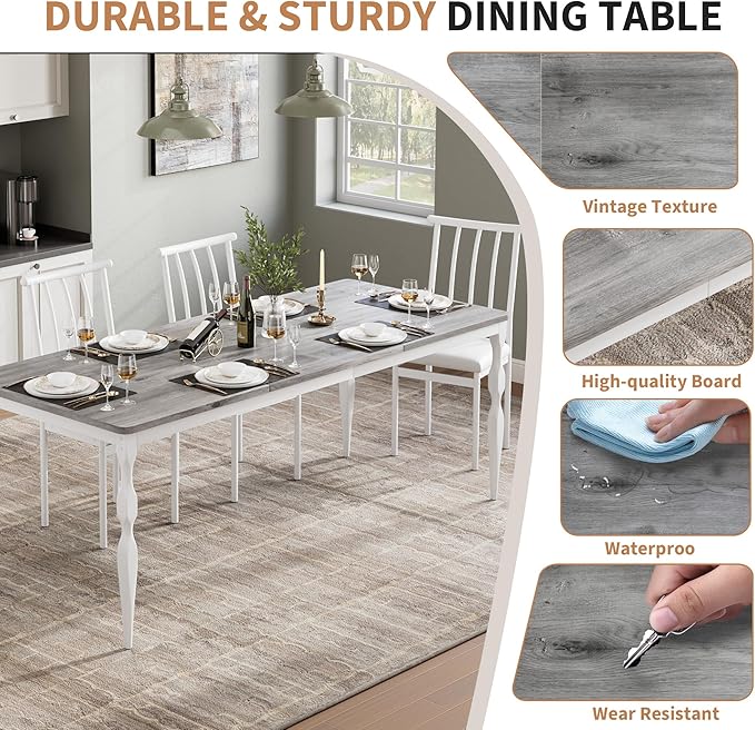 Garvee 79-Inch Modern Farmhouse Dining Table, Large Rectangular Kitchen Table for 6-8 People, Sturdy Wood Top with Unique Legs, Scratch-Resistant Dining Room Furniture for Party, Big Family, Grey