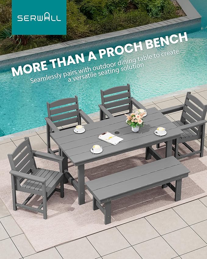 SERWALL 2-Person Outdoor Bench Backless, HDPE Outdoor Benches Weatherproof, 660 Lbs Weight Capacity, Poly Lumber Patio Furniture for Garden, Porch and Park, Grey, 2 Pack