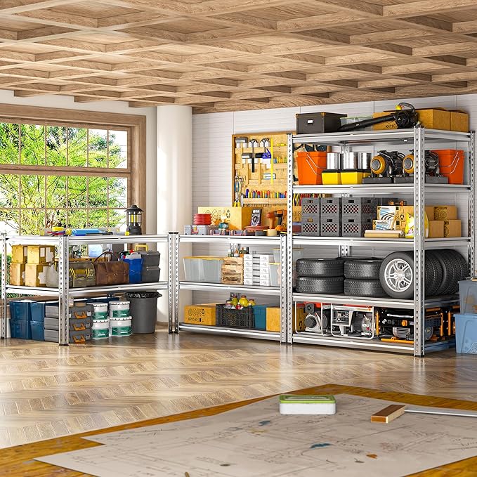 2200LBS Heavy Duty Storage Shelves, 5-Tier Adjustable Metal Shelving Unit with Waterproof PP Boards,Garage Storage Rack for Pantry Basement Warehouse,35"W x 16"D x 72"H,3 Pack Sliver Shelves