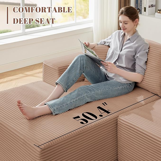 Mangodan 110” Cloud Sectional Couch, Modular Sectional Sofa for Living Room, Boneless Sofa with Deep Seat, Comfy Fluffy Couch with L-Shaped Chaise, No Assembly Required (Left-Facing Chaise, Camel)