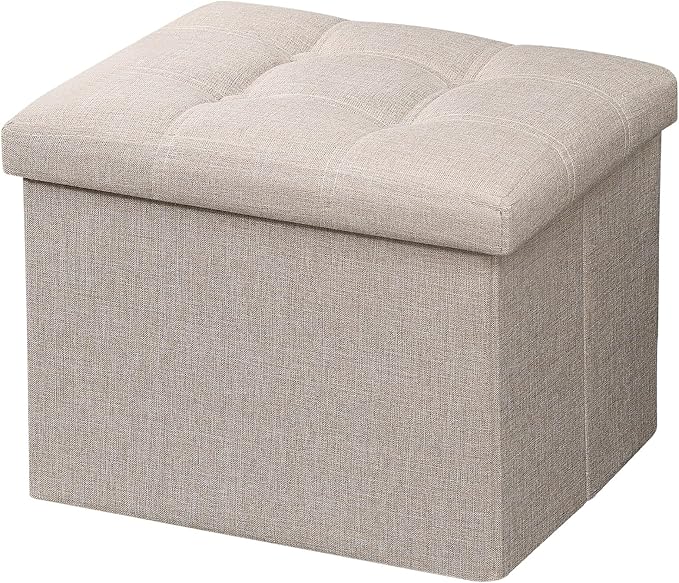 AmasSmile Beige Ottoman with Storage,Foot & Leg Rest Stools Small Cute Stool Short Bench Folding Ottomans Square Footstools for Shoe Living Room Under Desk Outdoor RV Camper Each Space Storage