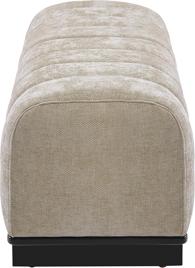 Christopher Knight Home Lamie Chenille Upholstered Dining Bench, Wooden Entryway Bench, Long Sofa Footstool for Living Room, Bedroom End of Bed Bench, Oatmeal+Black