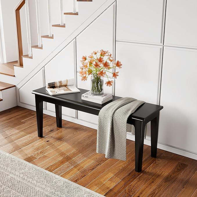 Dining Bench＆Bed End＆Wood＆Entryway Bench Bedroom Seat for Bedroom Living Room Kitchen(Black)