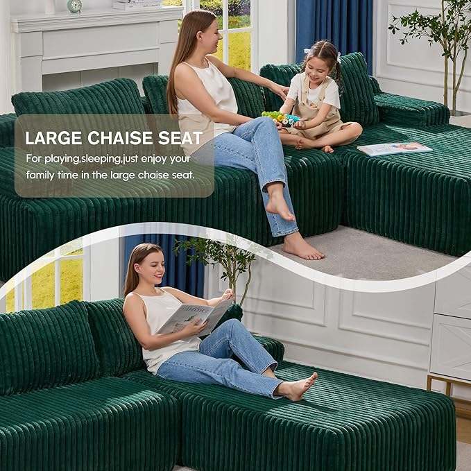 Hobestluk Modular Sectional Sofa Boneless Couch L-Shape Couch 3 Seat Modular Couch Memory Foam Sectional Couches for Living Room Furniture, Cloud Couch with Oversized Chaise (108" Right Facing Chaise)