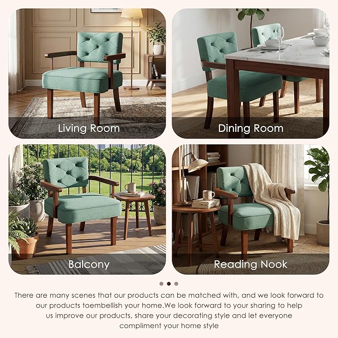 Versatile Accent Chairs Set of 2,Butacas para Sala, Modern Oversize Arm Chair,Upholstered Wooden Chairs with Arm Rest,Tufted Backrest,Cushion, for Office,Waiting/Reading/Living Room, Green