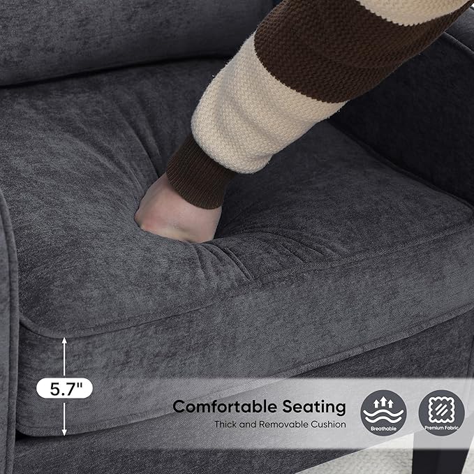 Accent Chairs Set of 2, Upholstered Living Room Chairs with Side Pocket, Mid Century Modern Reading Chair for Bedroom, Comfy Armchair Single Sofa Side Chair for Office, Small Room, Dark Grey