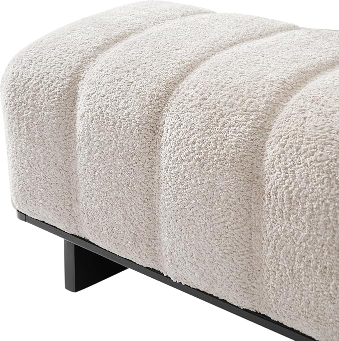 Christopher Knight Home Lamie Faux Fur Upholstered Dining Bench, Wooden Entryway Bench, Long Sofa Footstool for Living Room, Bedroom End of Bed Bench, Beige+Black