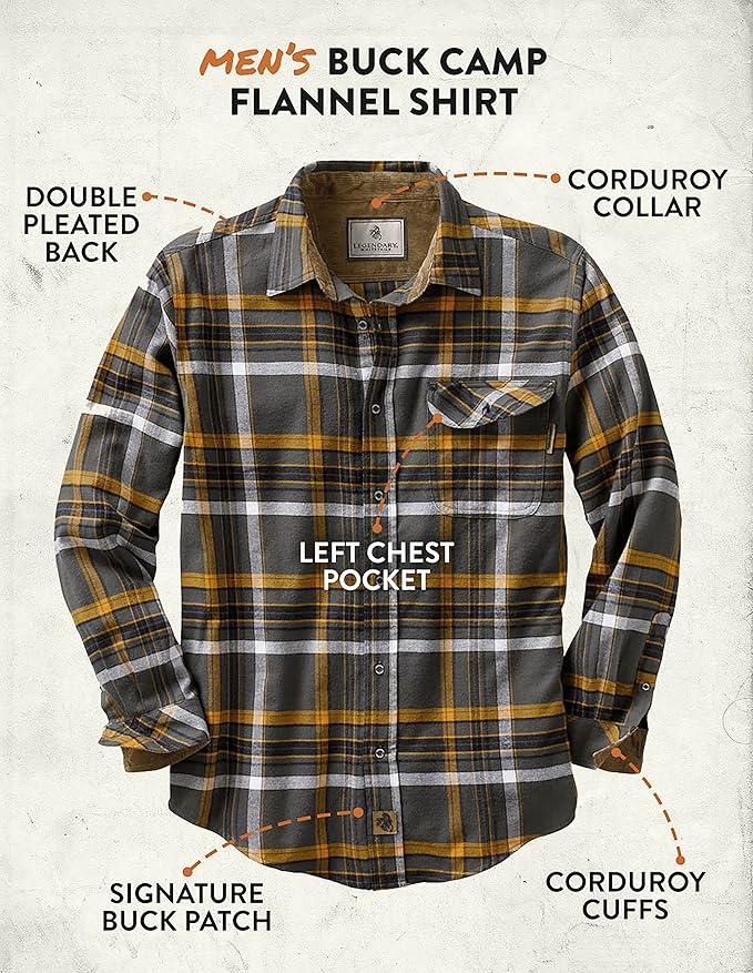 Legendary Whitetails Mens Long Sleeve Button Down 100% Cotton Flannel Shirt