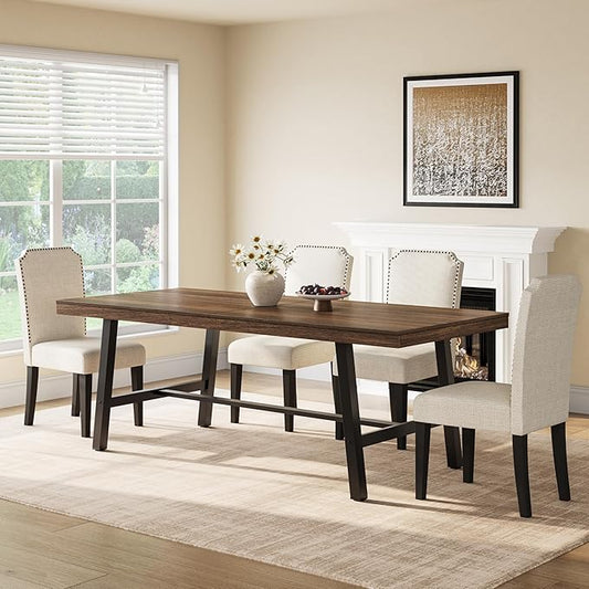 GarveeHome Industrial Dining Table for 6-8 People, 78.7" Long Large Kitchen Table with Sturdy Metal Frame, Rectangular Counter for Dinner, Kitchen, Dining Room (Brown, 79" Non-extendable)