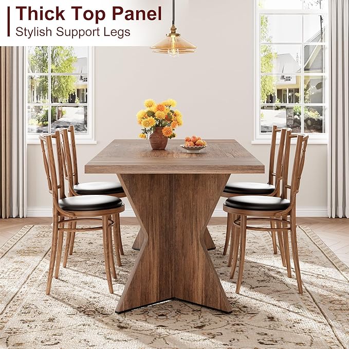 GarveeHome 70.9'' Dining Table for 6, Farmhouse Rectangular Kichen Table with Sturdy Frame and “V” Leg, Wooden Thickened Long Desk and Dinner Desk for Dining Room, Kitchen, Office, Game Room(Retro)