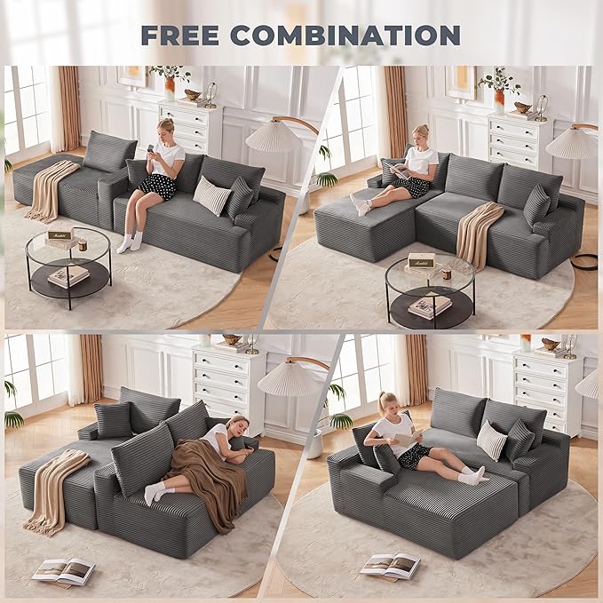 Mangodan Cloud Sectional Couch, Boneless Sofa for Living Room, Fluffy Comfy Couch with Deep Seat, Modular Sectional Sofa with L-Shaped Chaise, No Assembly Required, Dark Grey
