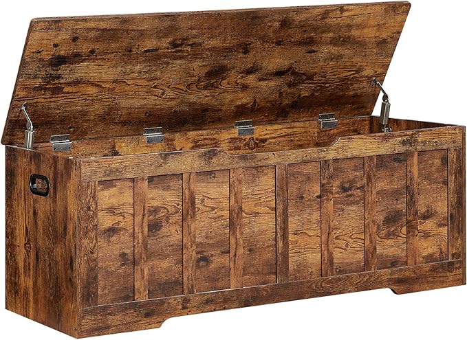 VANKILEY 51.2"Storage chest extra large,storage bench with 2 safety hinges,Shoe Bench,51.2*15.7*19.1inches,wooden trunk for bedroom,livingroom,entryway,Supports 220 lb,Easy Assembly(Rustic brown)