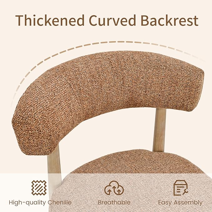 VKNOW Upholstered Dining Room Set for 4, Mid-Century Modern Dining Chairs Set of 2 and Dining Bench with Rubberwood Legs, for Dining Room, Living Room, Kitchen, Orange