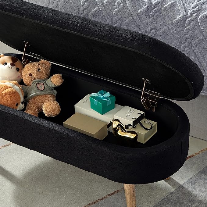 42.25" Ottoman with Storage, Storage Ottoman Bench with Safety Hinge, Foam End of Bed Bench, Upholstered Entryway Bench for Bedroom, Living Room & Window, Holds up to 330 lb, Black