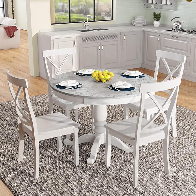 Harper & Bright Designs 5 Pieces Dining Table and Chairs Set for 4 Persons, Kitchen Room Solid Wood Table with 4 Chairs