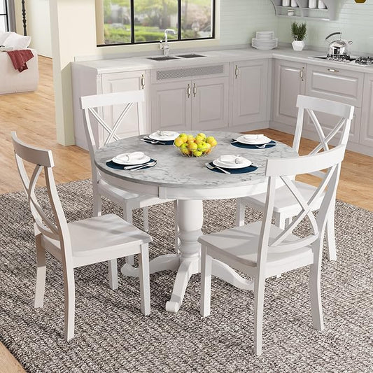 Harper & Bright Designs 5 Pieces Dining Table and Chairs Set for 4 Persons, Kitchen Room Solid Wood Table with 4 Chairs