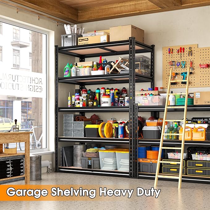 2000LBS Storage Shelves Heavy Duty,5-Tier Metal Shelving Unit for Pantry Garage Laundry Room,Adjustable Utility Storage Rack with Steel Frame & Thick MDF Boards,27.8"W x 12"D x 60"H, Black,4 Pack