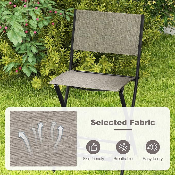 Giantex Folding Patio Bar Chairs Set of 4, Outdoor Counter Height Bar Stools with Footrest & Back, All-Weather Resistant, Metal Frame, for Porch Deck Lawn Garden, Light Brown