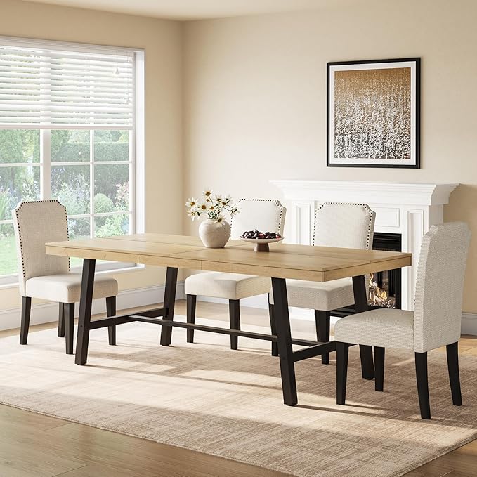 GarveeHome Industrial Dining Table for 6-8 People, 78.7" Long Large Kitchen Table with Sturdy Metal Frame, Rectangular Counter for Dinner, Kitchen, Dining Room (Natural, 79" Non-extendable)