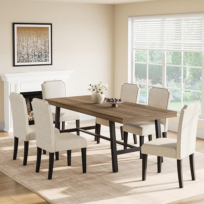 GarveeHome Industrial Dining Table for 6-8 People, 78.7" Long Kitchen Table with Sturdy Metal Frame, Rectangular Counter for Dinner, Kitchen, Dining Room (Rustic Pear, 79" Non-extendable)