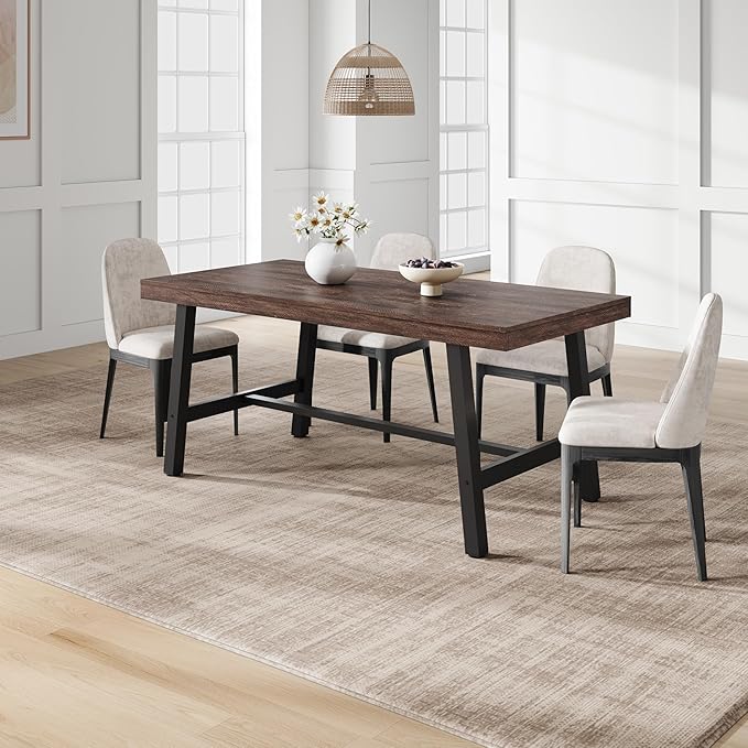 GarveeHome Industrial Dining Table for 4-6 People, 63" Long Kitchen Table with Sturdy Metal Frame, Rectangular Counter for Dinner, Kitchen, Dining Room (Rustic Birch, 63" Non-extendable)