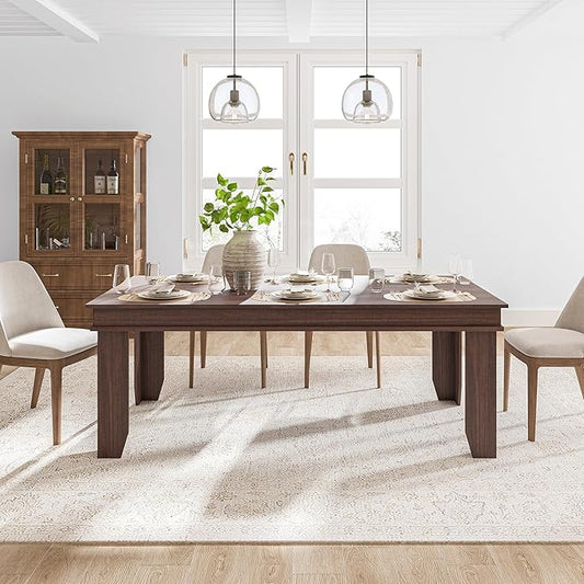GarveeHome Farmhouse Dining Table for 6-8 People, 71 in Long Kitchen Tables with Wooden Sturdy Frame, 6 ft Large Rectangular Dinner Table for Dining Room, Kitchen (Brown, 71" Non-extendable)
