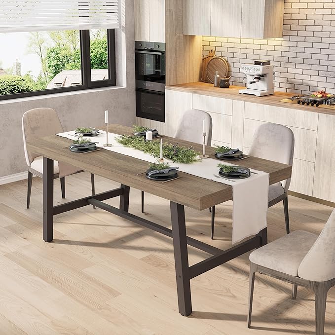 GarveeHome Industrial Dining Table for 4-6 People, 63" Long Kitchen Table with Sturdy Metal Frame, Rectangular Counter for Dinner, Kitchen, Dining Room (Rustic Pear, 63" Non-extendable)