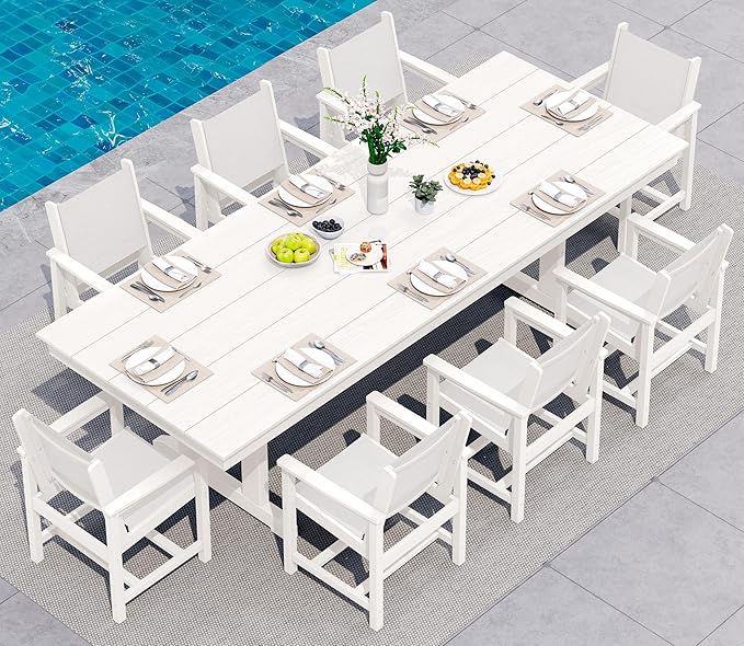 SERWALL Outdoor Large HDPE Dining Table, 84" Rectangular Dining Table for 6-8 Person, All Weather HDPE Outdoor Furniture for Backyard, Garden, White