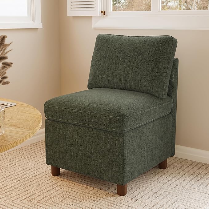 SITJOY Breakfast Nook Bench with Storage, Modular Corner Kitchen Banquette Seating, Dining Settee Couch, Upholstered Dining Bench with Back, Soft-to-Touch Fabric in Green, Single Chair