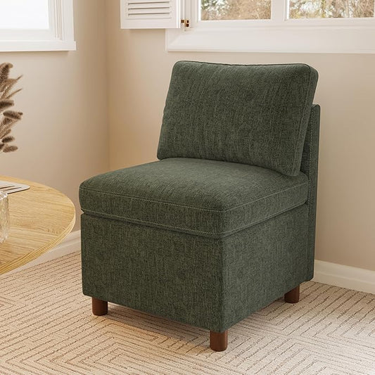 SITJOY Breakfast Nook Bench with Storage, Modular Corner Kitchen Banquette Seating, Dining Settee Couch, Upholstered Dining Bench with Back, Soft-to-Touch Fabric in Green, Single Chair