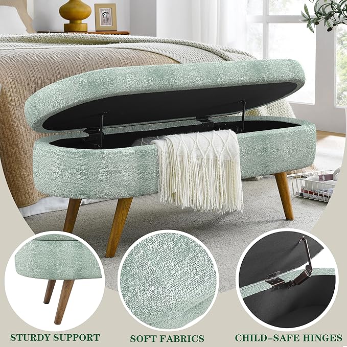 43.5" Ottoman with Storage, Storage Ottoman Bench with Safety Hinge, FoamEnd of Bed Bench, Upholstered Entryway Bench for Bedroom, Living Room & Window, Holds up to 330 lb, Cyan