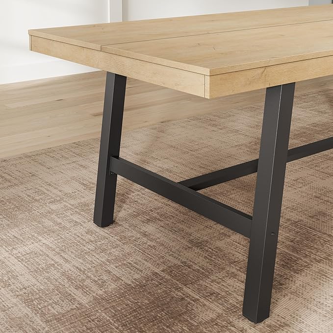 GarveeHome Industrial Dining Table for 6-8 People, 78.7" Long Large Kitchen Table with Sturdy Metal Frame, Rectangular Counter for Dinner, Kitchen, Dining Room (Natural, 79" Non-extendable)