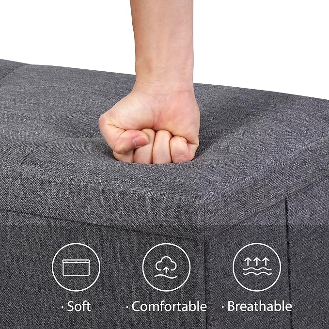 ZENY 43.3 inches Folding Storage Ottoman Bench Storage Chest Footrest with Foam Padded Seat, Great for Bedroom, Entryway and Living Room, Holds up to 660 lb, Dark Gray