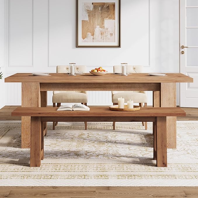 Solid Wood Dining Bench with A-Shaped Legs, 55.12-Inch Farmhouse Entryway Bench Indoor for Hallway, Kitchen, Dining Room, Living Room (Brown)