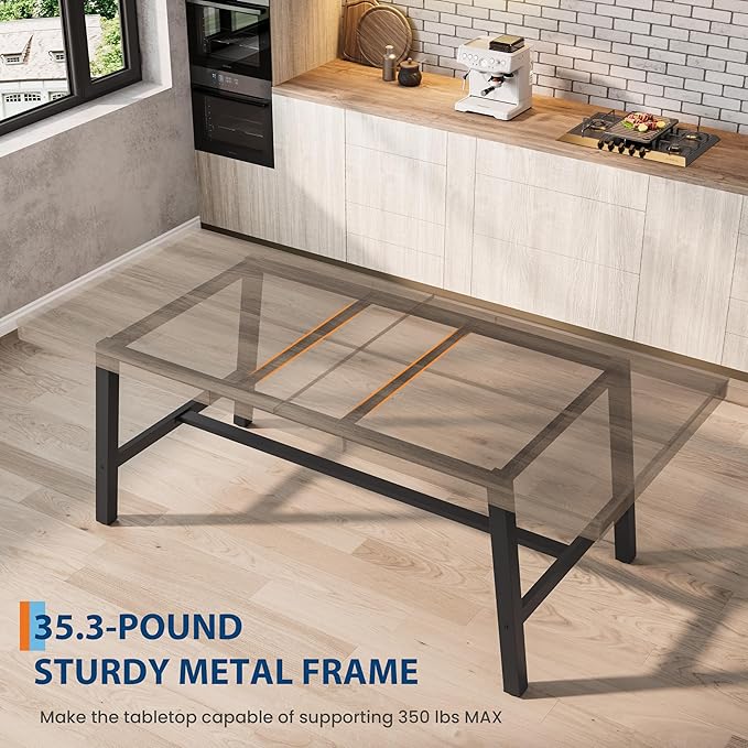 GarveeHome Industrial Dining Table for 6-8 People, 78.7" Long Kitchen Table with Sturdy Metal Frame, Rectangular Counter for Dinner, Kitchen, Dining Room (Grey Walnut, 79" Non-extendable)