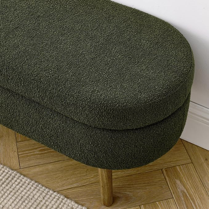 43.5" Ottoman with Storage, Storage Ottoman Bench with Safety Hinge, Foam End of Bed Bench, Upholstered Entryway Bench for Bedroom, Living Room & Window, Holds up to 330 lb, Green