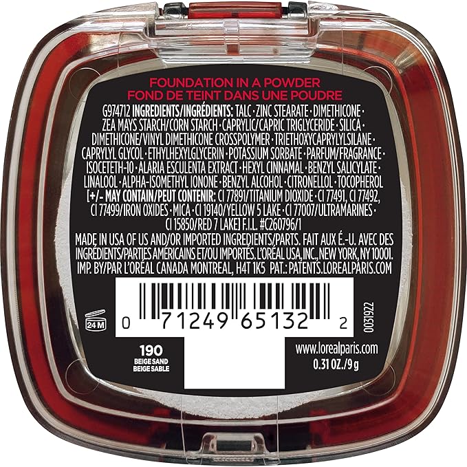 L'Oreal Paris Makeup Infallible Fresh Wear Foundation in a Powder, Up to 24H Wear, Waterproof, Beige Sand, 0.31 oz. (Packaging May Vary)