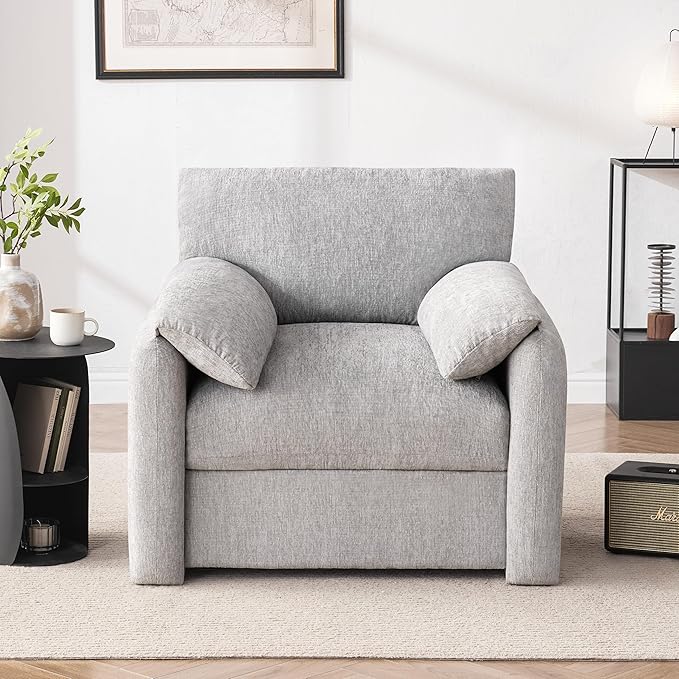 Howjoe Chenille Oversized Armchair, 38.6" Wide Accent Chairs for Living Room & Bedroom Modern Lounge Chair, Upholstered Mid-Century Reading Chair, Comfy Living Room Chair (LightGrey, 2Pack)