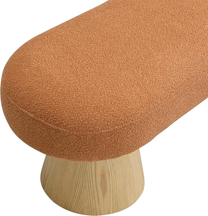 Christopher Knight Home Manila 64" Oval Dining Bench, Boucle Ottoman Bench, Large Dining Chair, Entryway Bench, Comfort Long Footstool for Living Room Dining Room, No Assembly Needed, Orange