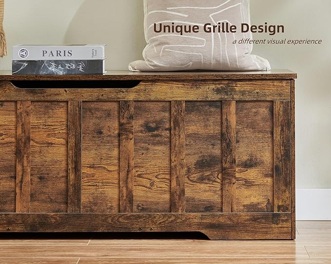 VANKILEY 51.2"Storage chest extra large,storage bench with 2 safety hinges,Shoe Bench,51.2*15.7*19.1inches,wooden trunk for bedroom,livingroom,entryway,Supports 220 lb,Easy Assembly(Rustic brown)