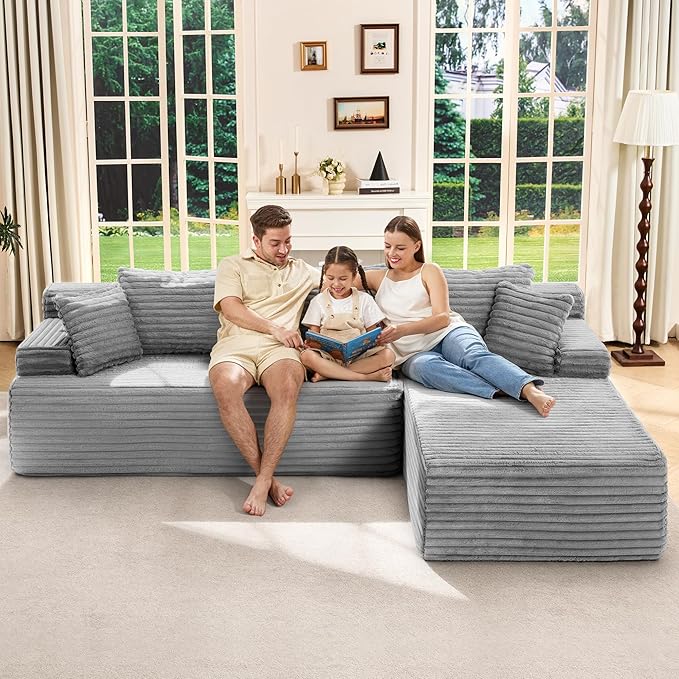 Hobestluk Modular Sectional Sofa Boneless Couch L-Shape Couch 3 Seat Modular Couch Memory Foam Sectional Couches for Living Room Furniture, Cloud Couch with Oversized Chaise (108" Right Facing Chaise)