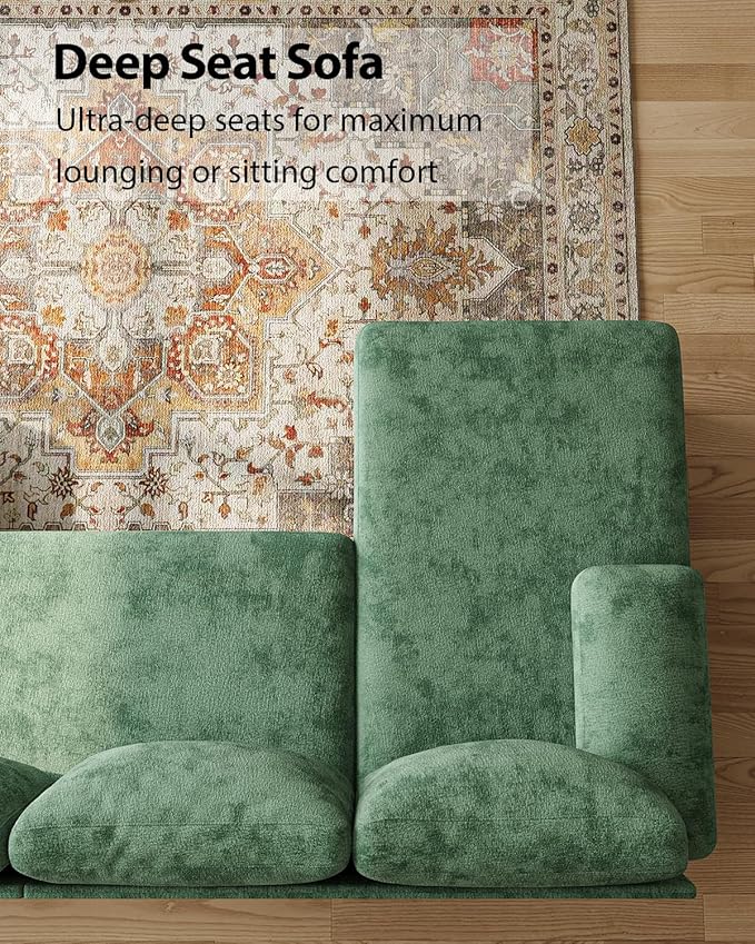 U-Shaped Sectional Couches for Living Room | 112 Inch Modern Sectional Couch | Green Chenille Sofa with Double Chaise for Apartment