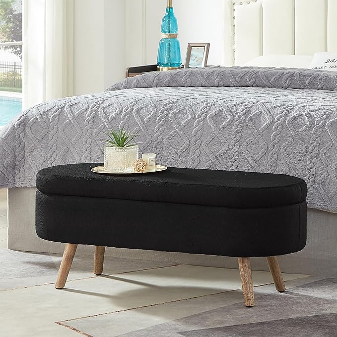 42.25" Ottoman with Storage, Storage Ottoman Bench with Safety Hinge, Foam End of Bed Bench, Upholstered Entryway Bench for Bedroom, Living Room & Window, Holds up to 330 lb, Black