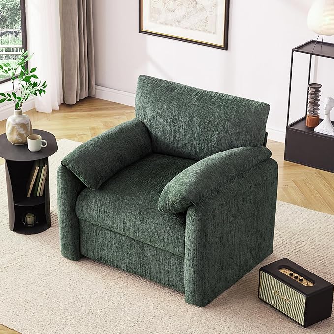 Howjoe Chenille Oversized Armchair, 38.6" Wide Accent Chairs for Living Room & Bedroom Modern Lounge Chair, Upholstered Mid-Century Reading Chair, Comfy Living Room Chair, Single Sofa Chair, Green