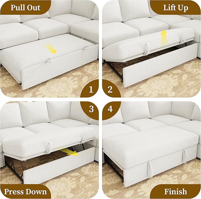 83.5" Sectional Sleeper Sofa with Pull Out Couch, Modern 5 Seat L Shaped Modular Couch, Sectionals Modular Sofa with Storage, Comfy Sectional Couches for Living Room & Apartment,Light Beige