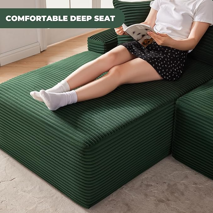 Mangodan Cloud Sectional Couch, Modular Sectional Sofa for Living Room, Fluffy Comfy Couch with L-Shaped Chaise, Boneless Sofa with Deep Seat, No Assembly Required, Green