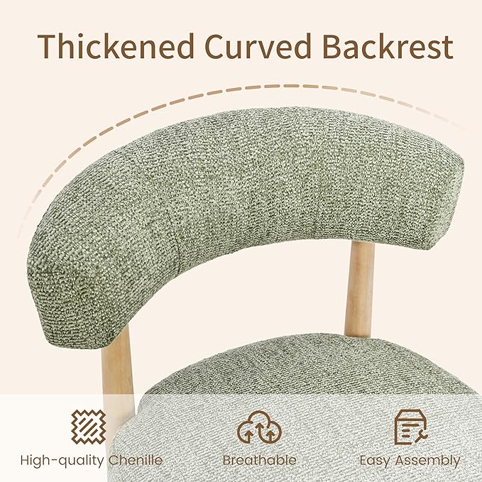 VKNOW Upholstered Dining Room Set for 6, Mid-Century Modern Dining Chairs Set of 4 and Dining Bench with Rubberwood Legs, for Dining Room, Living Room, Kitchen, Green