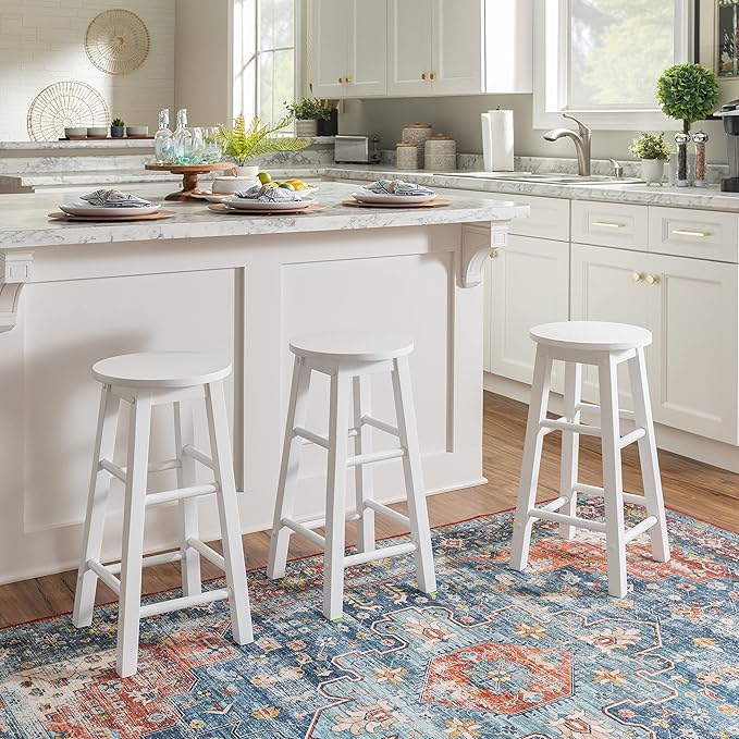 Linon Zeke White 24" Counter Stool with Round Seat