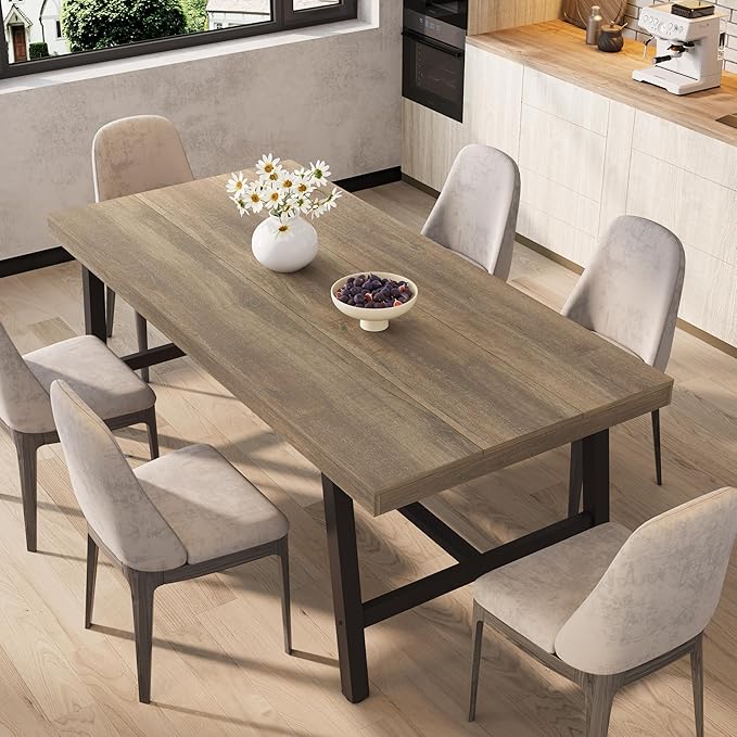 GarveeHome Industrial Dining Table for 6-8 People, 70.87" Long Kitchen Table with Sturdy Metal Frame, Rectangular Counter for Dinner, Kitchen, Dining Room (Rustic Pear, 71" Non-extendable)